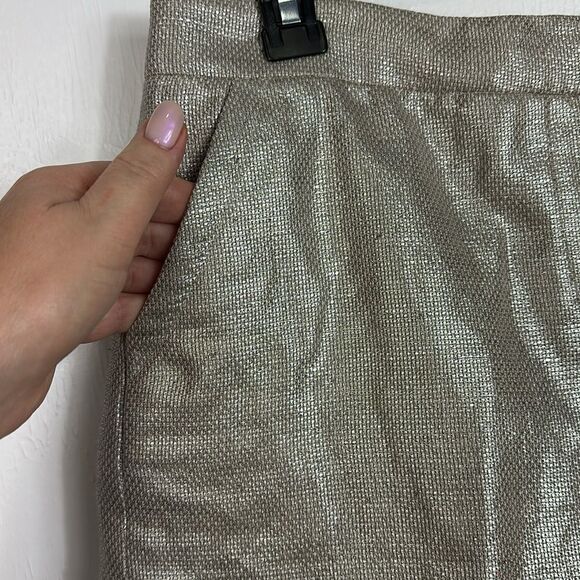 Mint Linen Cotton Silver Shimmer Mid Rise Shorts With Pockets Size 6 - Picture 2 of 10